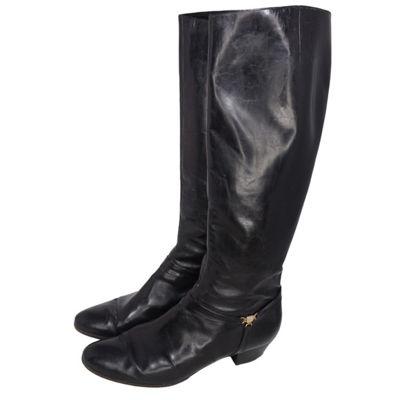Salvatore Ferragamo Vintage Tall Black Leather Riding Boots, Size 9 - Picture 4 of 15